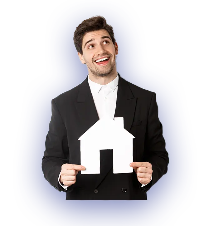 Streamlined Mortgage Support Solutions - male mortgage broker holding paper cutout of house
