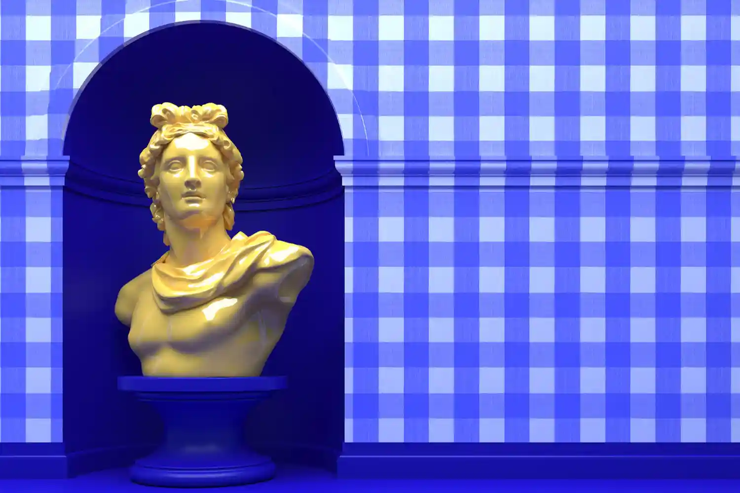 an image of a golden bust of a male against a plaid backdrop to symbolize the golden opportunity of having Australian AML Compliance systems provided by DBA
