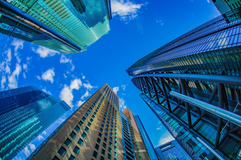 a long angle shot of skyscrapers against a cloudy sky, symboling the Private Company Governance Framework