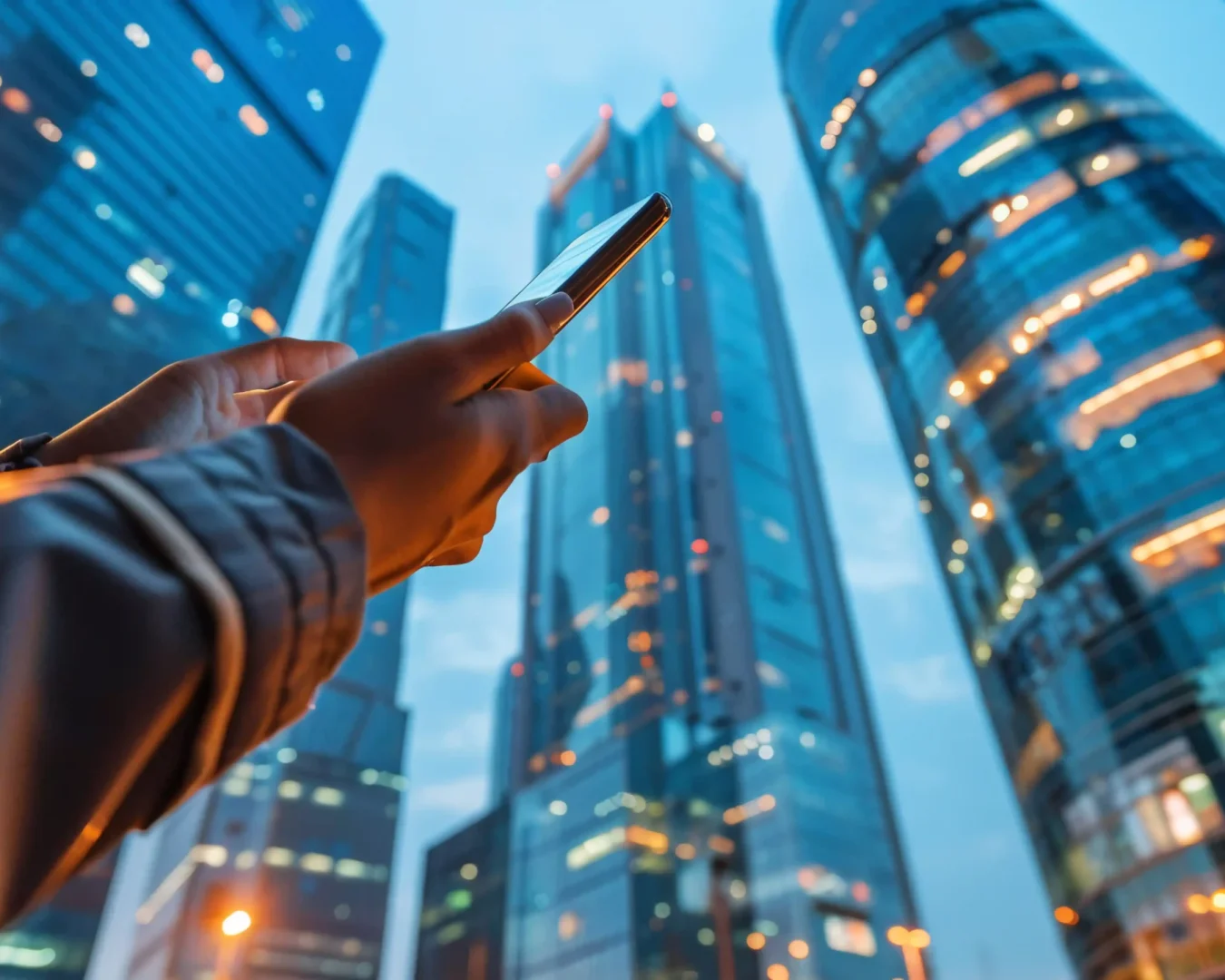 businessperson-checking-their-smartphone-outside-modern-skyscraper-cityscape-backdrop-copy